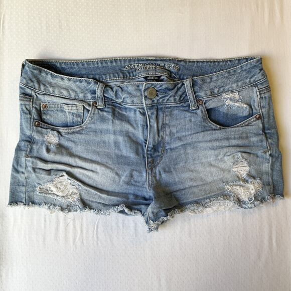 American Eagle Outfitters Women Shorts 14 Light Blue Denim Cutoff 2.5” Inseam - Picture 1 of 10